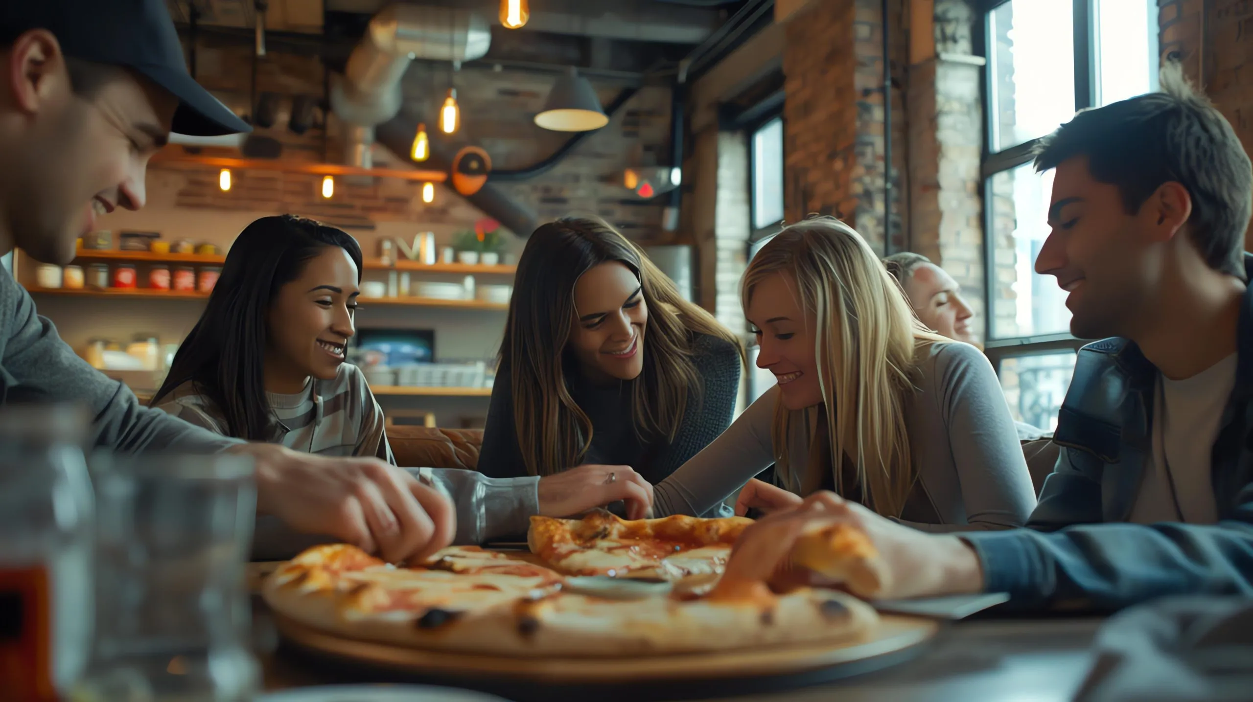 Friends enjoying a meal at a restaurant